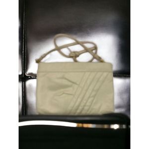 Vintage Leather Purse, Beige With Leather Clip On Strap